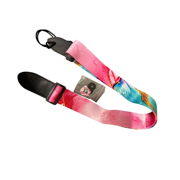 Other - Adjustable Guitar Strap Leather Ends Shoulder Strap Picks Splash Ink‎